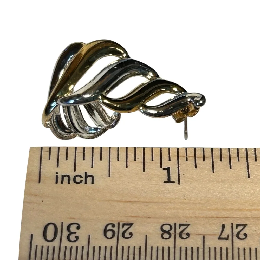 Two Tone Gold Silver Swirl Statement Earrings Modern Jewelry Vintage‎